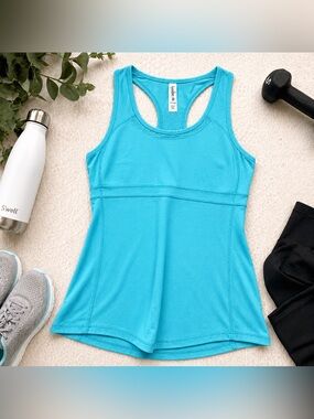 Kyodan Bright Aqua / Teal Racerback Tank Top Built in Bra Yoga Extra Small